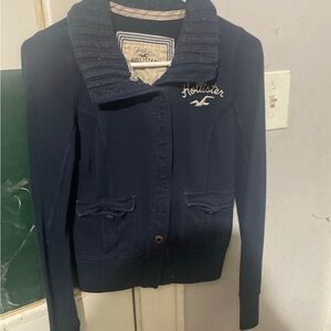 Vintage Hollister Women's Navy Button-Front Jacket